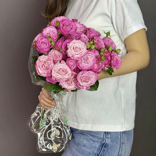 Пачка (10 штук) пионовидных роз 40 см, Спрей Леди Бомбастик
