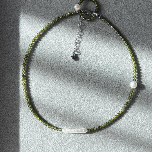 Чокер и колечко из фианитов с жемчугом Olive