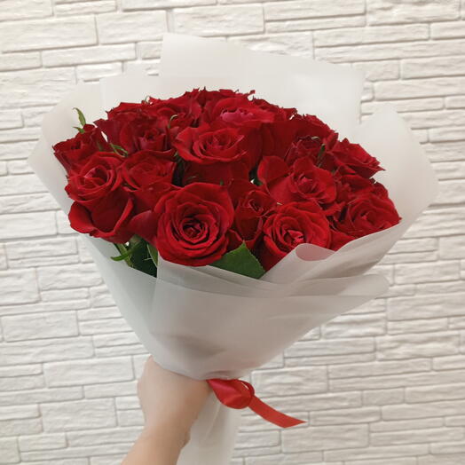 25 бордовых роз 40 см