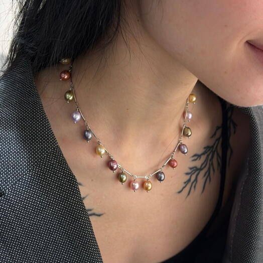 Чокер цветной жемчуг