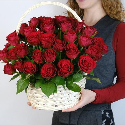 Корзинка из 51 бордовой розы💐💐💐