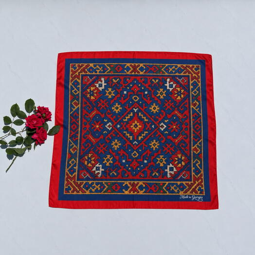 Платок каре сувенир «Грузинский узор». Chiffon square scarf souvenir «Georgian Pattern