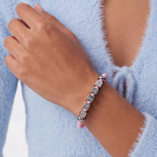 Розовый браслет - аффирмация LU CORD PINK [DREAM] на подарок, подруге, для себя, девушке