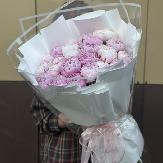 Пионы 25 штук в оформлении 🌸