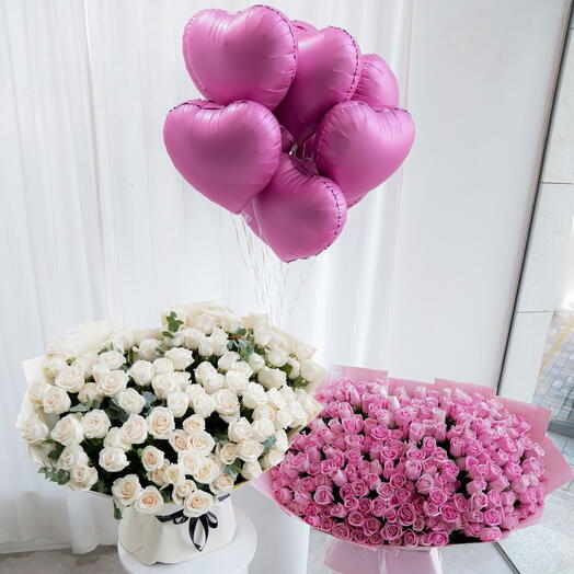 Set with flowers and balloons