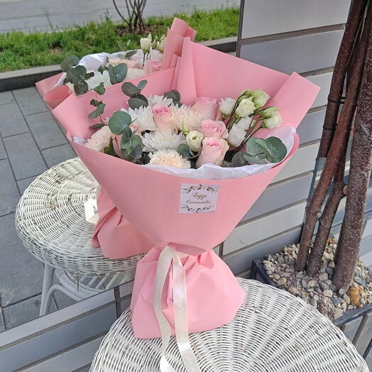 Карамелька 🌸Стильный букет с диантусами, розой и эустомой 🩷Лаинтусы Эустома Розовые розы