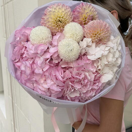 Bouquet with hydrangea and dahlias