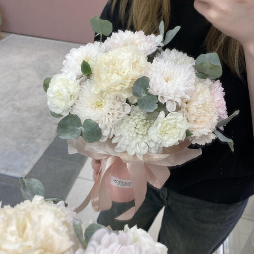 🤍🎀 Нежный стаканчик Bloom room, хризантема, диантус