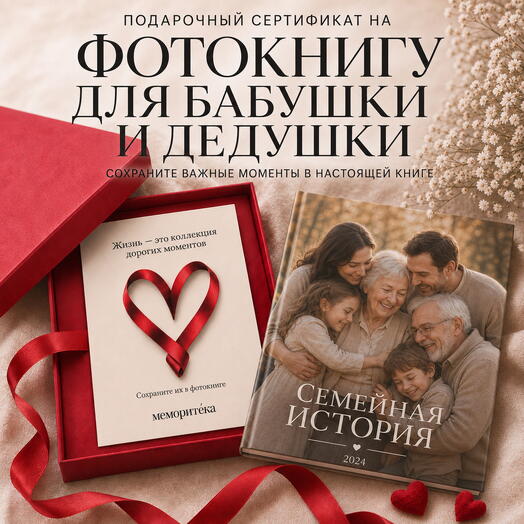 Подарочный сертификат на фотокнигу для бабушки и дедушки