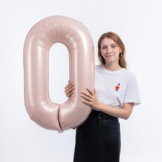 Шар фольгированный - Цифра 0 (пыльная роза) 100см