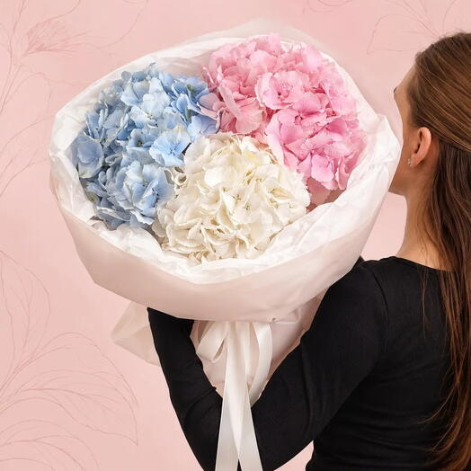 🌸 3 гортензии — нежный букет в пастельных оттенках для девушки и без повода