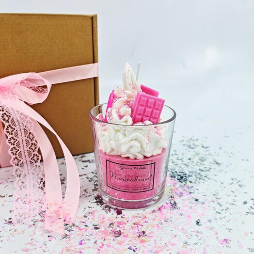 Десертная свеча в стакане поздравляю ручная работа