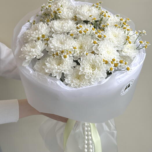 Ромашковый зефирный букет с бусами