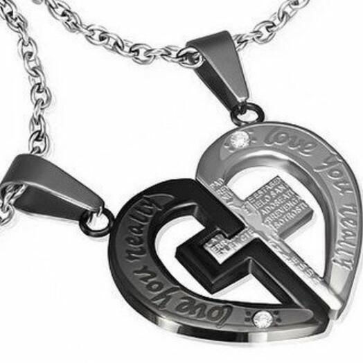 DC195 Парный кулон для влюбленных "Сердце пазл"