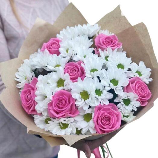 Bouquet with roses and chrysanthemum