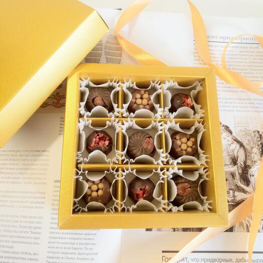Handmade chocolates made of milk chocolate "Three flavors",men's gift,9 pieces