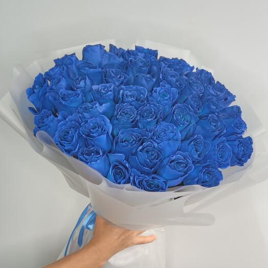 Синяя роза 51шт монобукет