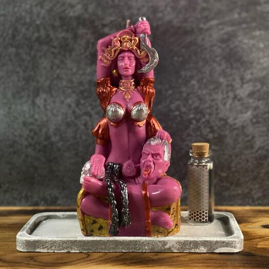 Свеча Богиня Кали из пчелиного воска Розовая (+ спички)