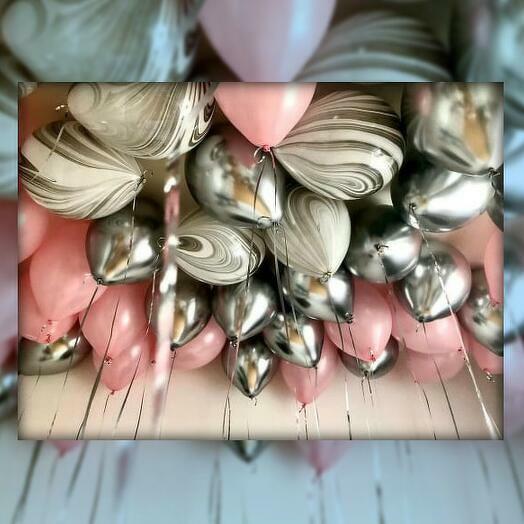Bouquet of balloons 25 pcs Delicate pink, agate, and chrome