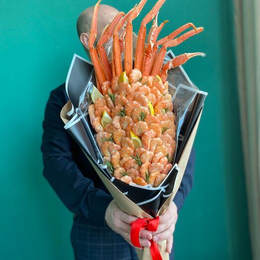 Букет с креветками и клешнями Камчатского краба