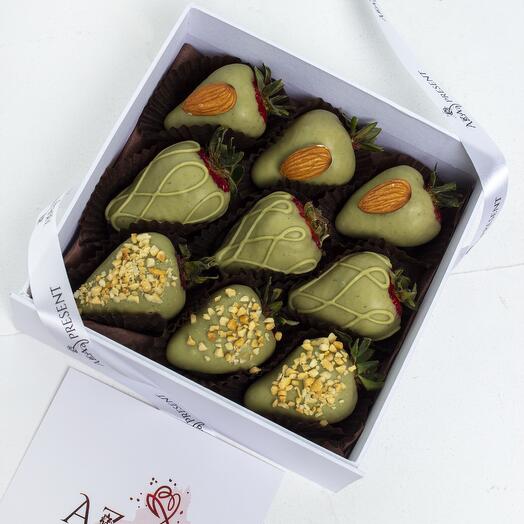 Matcha verde-fresas cubiertas de chocolate-9 piezas