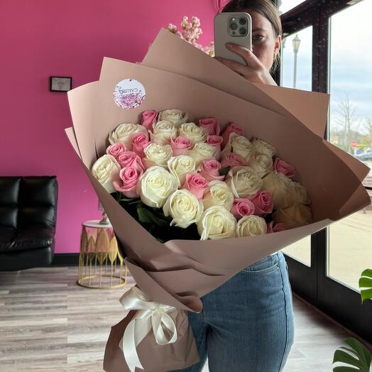 35 pink and white roses