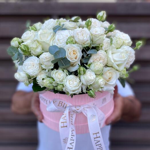 White roses in a box