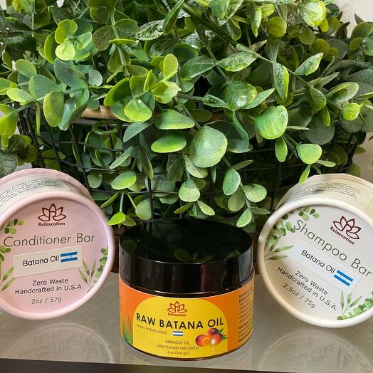 Batana Oil Hair Gift Set: Batana oil (4 oz jar), Shampoo bar, Conditioner bar