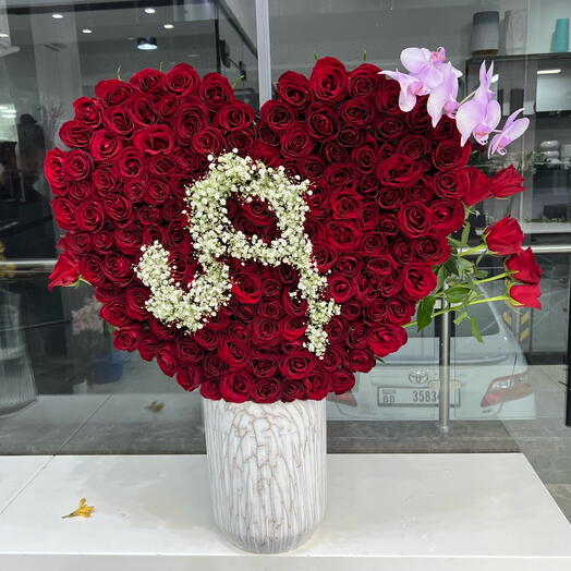 Red rose with heart arrangement