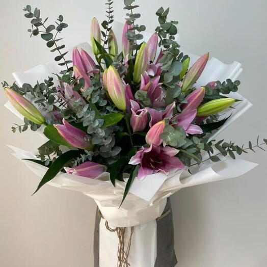 Pink Lilly Eucalyptus Bouquet