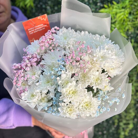 Bouquet of flowers. Chrysanthemum bush, gypsophila