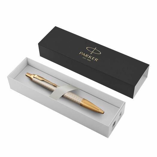 Ручка шариковая Parker "IM Premium Warm Silver GT" синяя, кнопочная, 1 мм