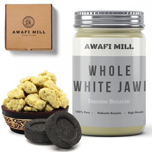 AWAFI MILL White Jawi Incense | Charcoal Tablet - Bottle of 100 Gram with 20 Charcoal Piece