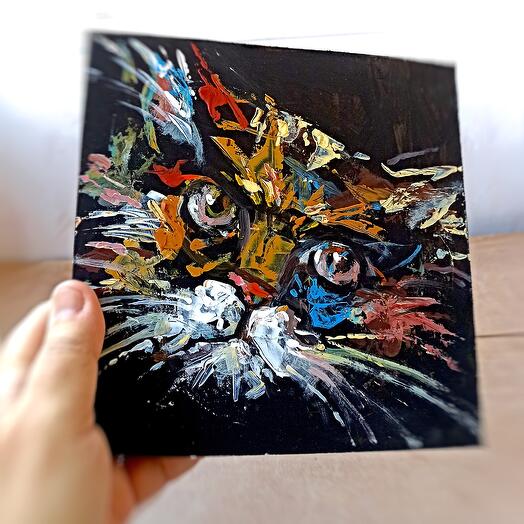 Целеустремлённый Кот. Картина, акрил, оргалит