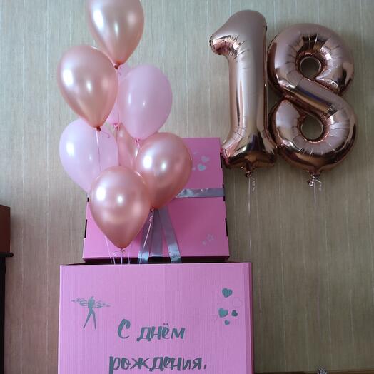 Коробка-сюрприз розовая на 18 лет