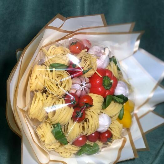 Букет- рецепт паста с овощами и базиликом