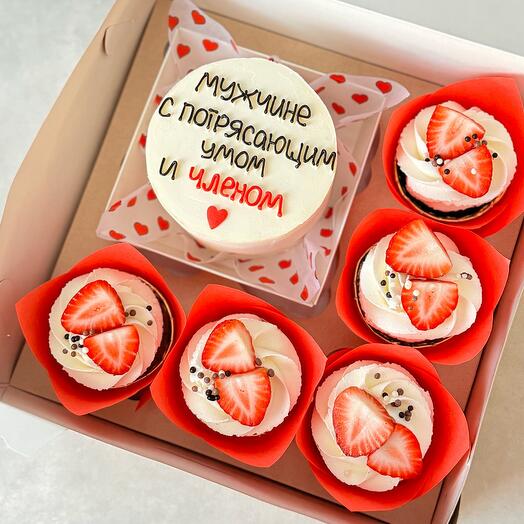 Бенто торт с шоколадными капкейками и клубникой на 14 февраля День влюбленных