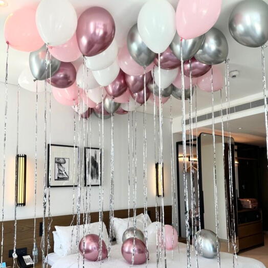 Комната СЮРПРИЗ️ розовый серебро 46 шт. SECRET ROOM pink helium balloons pink