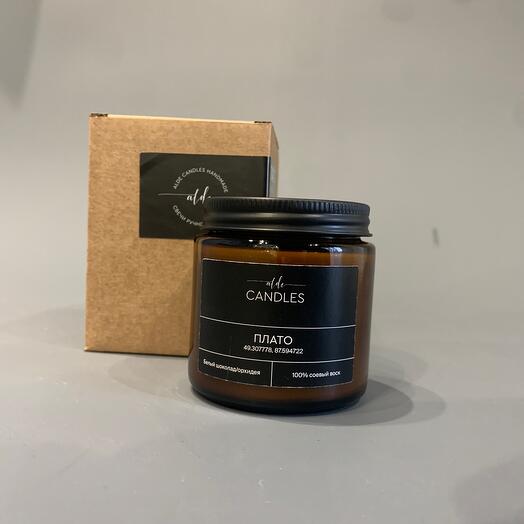 Aroma candle with the aroma of white chocolate and orchid, made of natural wax "Plateau" 110 g