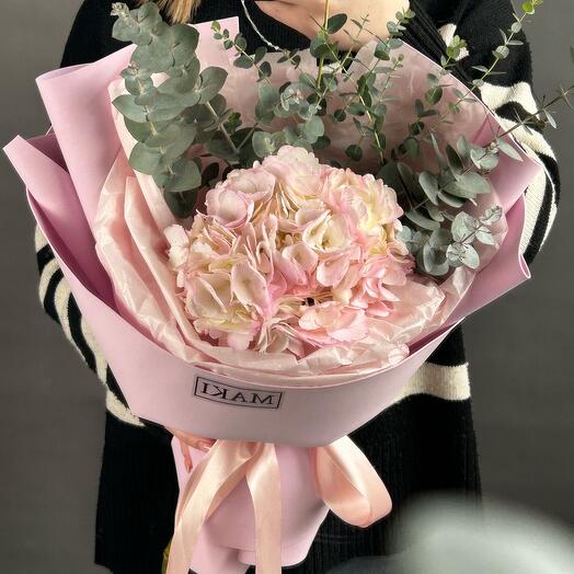Bouquet of hydrangeas and eucalyptus