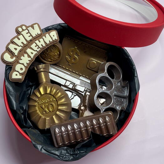Set de regalo de chocolate belga para hombre (18 cm de Diámetro)
