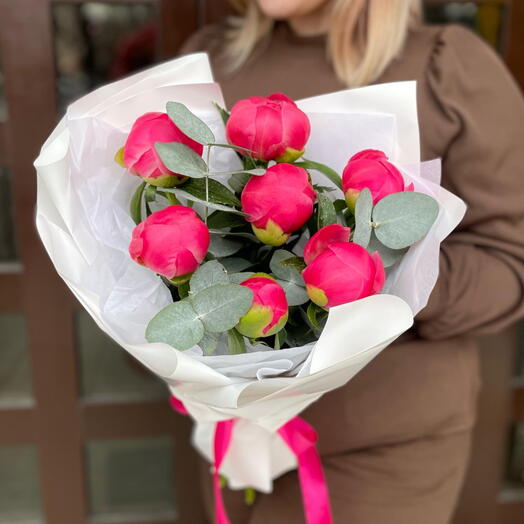 🌷«Эйфория» Букет пионов с эвкалиптом