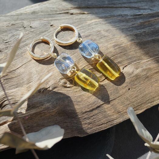 Серьги с янтарём и чешским стеклом