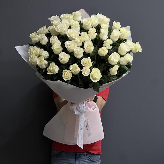 Белая Голландская роза «Мондиаль» 51шт