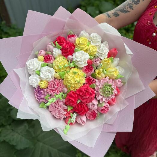 Букет микс цветы из зефира средний