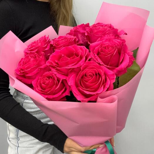 Моно букет ярко-розовых роз🩷