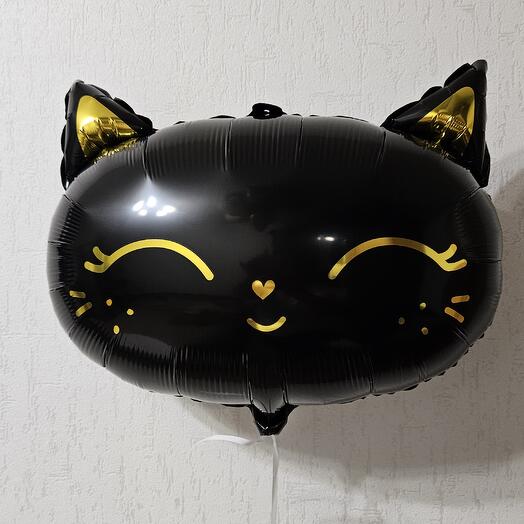 Шар фигура кошка чёрная с гелием -1шар