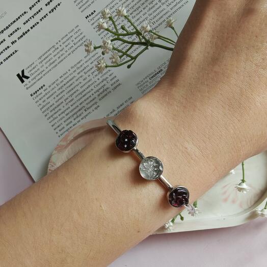 Браслет из нержавеющей стали и эпоксидной смолы с сухоцветами 4