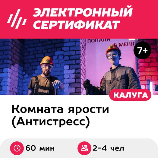 Подарочный сертификат Комната ярости. Программа "Дружеский погром" для 2-4 чел. (60 мин.)