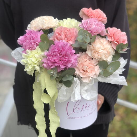 Цветы в коробке «Яркие Диантусы»💐